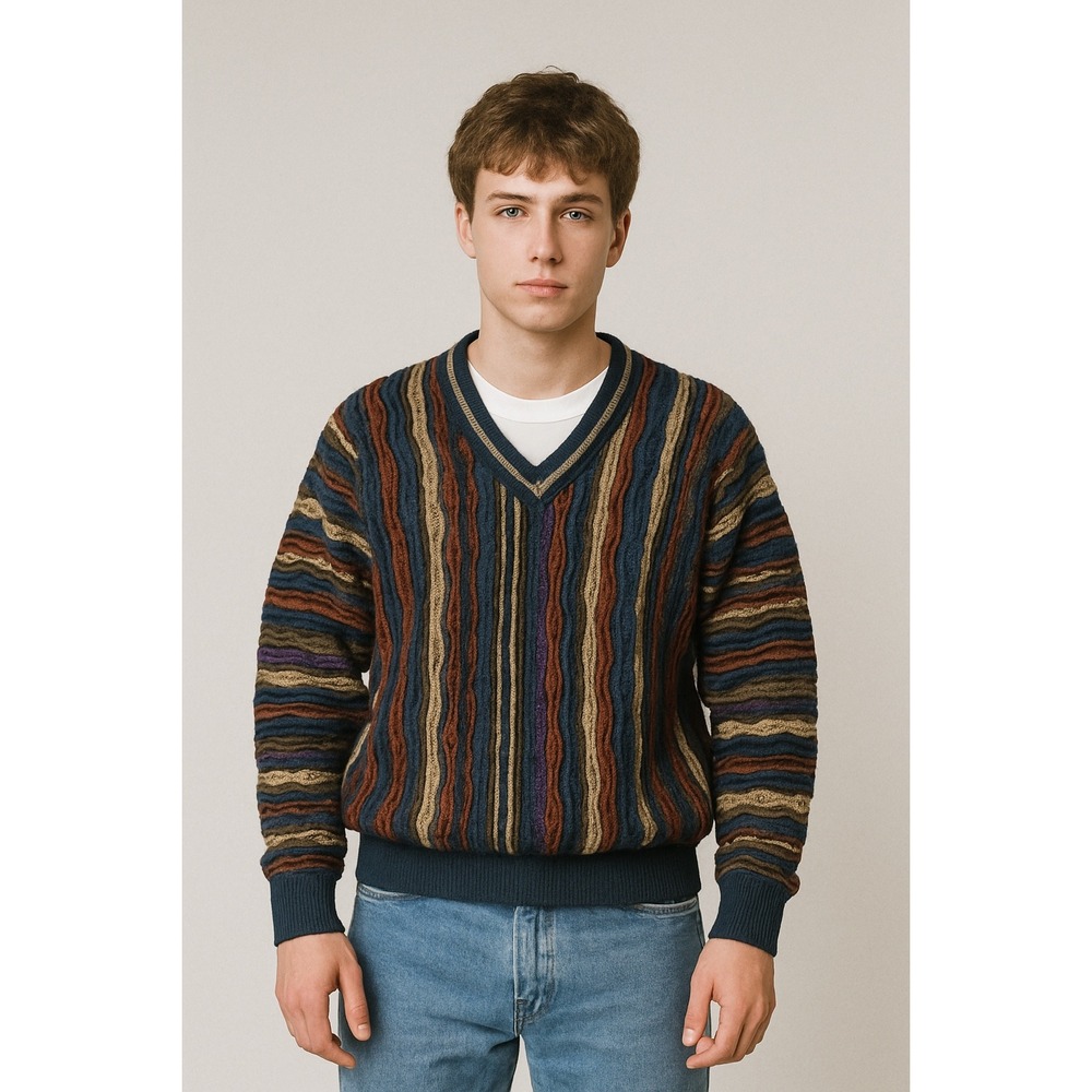 Coogi Australia Sweater Men's Large 3D Knit Multicolor Vintage Biggie Hip Hop